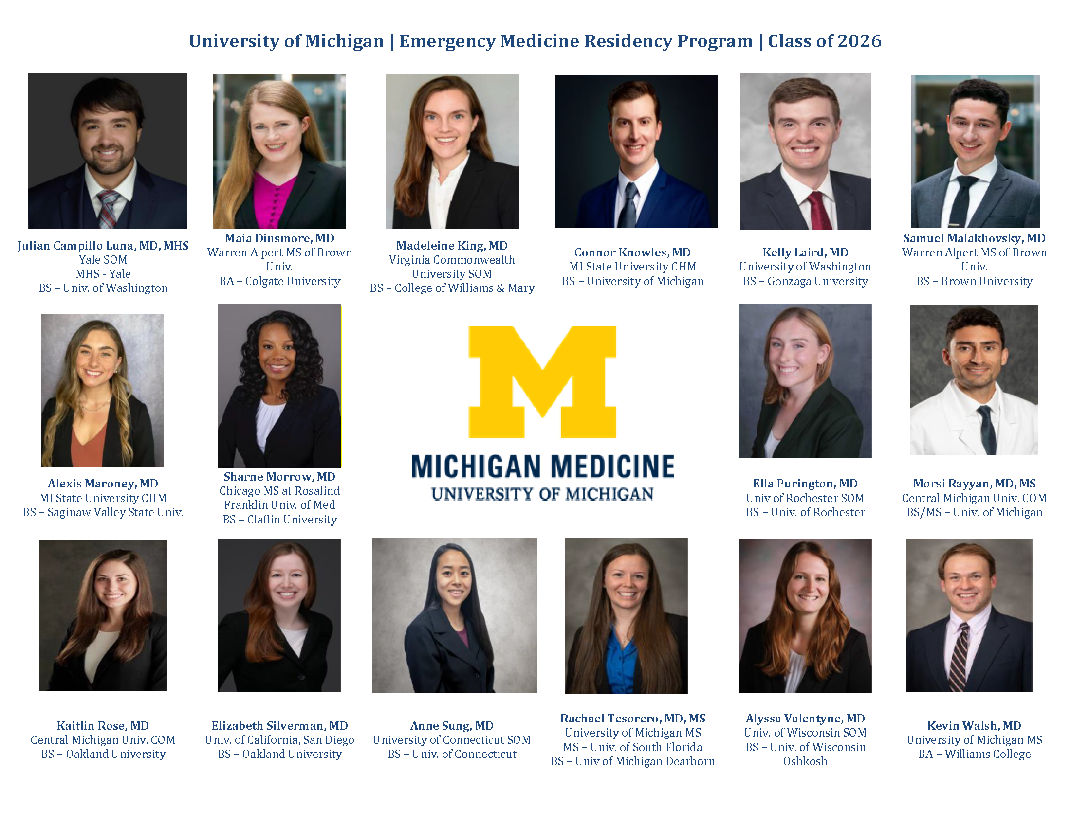 Class of 2026 Emergency Medicine Michigan Medicine